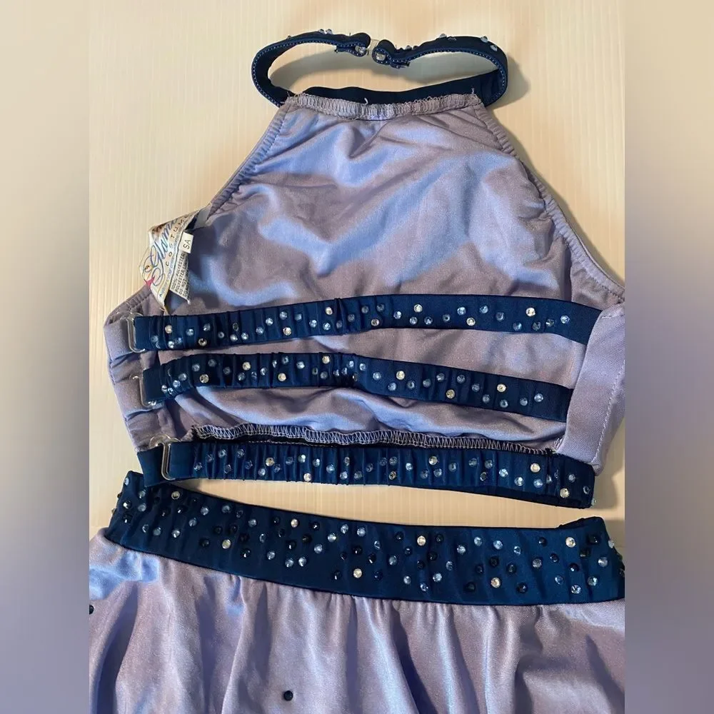 Glamour solo dance costume 2 piece embellished blue SA-Small adult